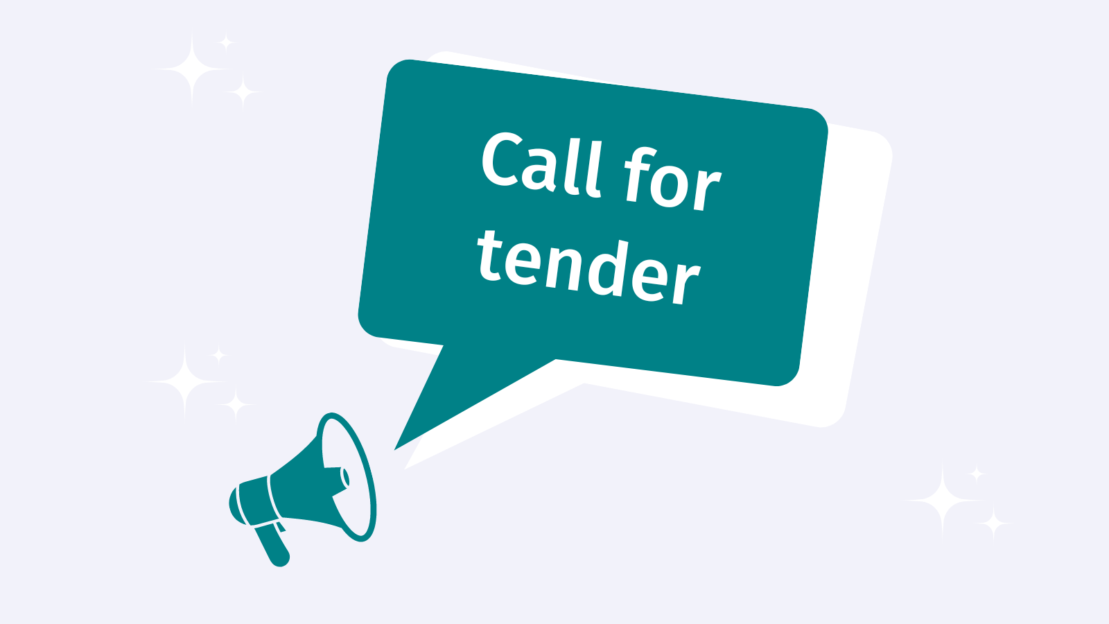 Megaphone and speech bubble with text "Call for tender"