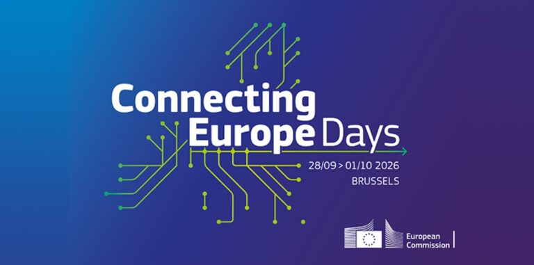 Logo of the 2026 Connecting Europe Days in Brussels against blue background